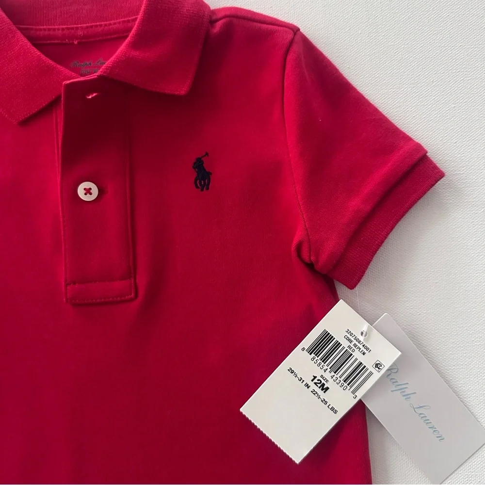 Ralph Lauren 12 Months Baby Boy Red Polo Romper Spring Summer NWT